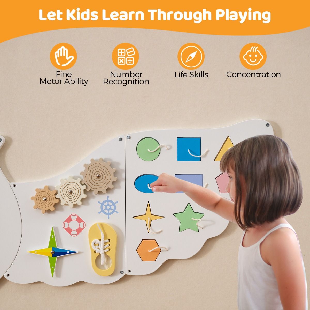Panneau d'activités mural Coast « Chouette » - Panneau d'activités éducatif 11-en-1 - Jouet Montessori - blanc