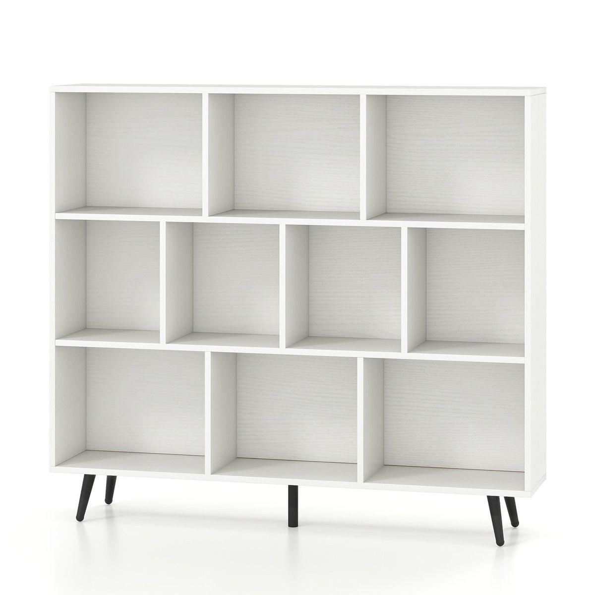 Bibliothèque Coast à compartiments - meuble sur pied - 3 niveaux - blanc et noir - 120 x 24 x 107 cm