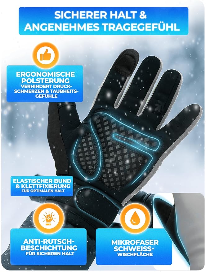 MIVELO Gants d'hiver - coupe-vent - imperméable - écran tactile - isolation 3M - antidérapant - gris