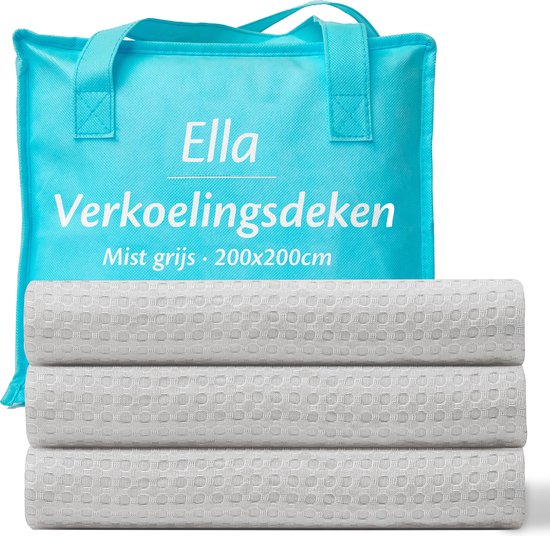 Ella® Couverture rafraîchissante 200x200 cm - 100% Bio-Tencel - Couverture auto-refroidissante - Couverture rafraîchissante - Couette d'été - Gris clair