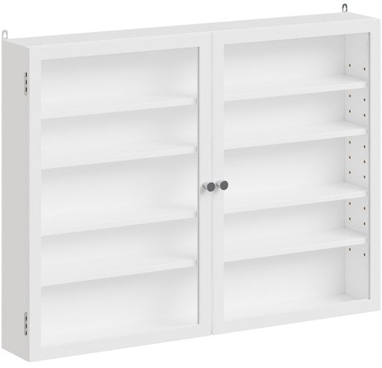 Armoire murale SoBuy avec 2 portes battantes et 4 étagères réglables – Armoire de rangement peu encombrante – Fixation murale – Blanche – FSB113-W