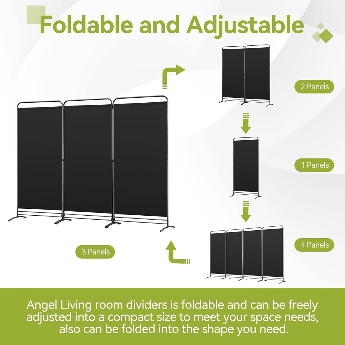 Paravent Angel Living - 3 Panneaux - 243 x 180 cm - Noir
