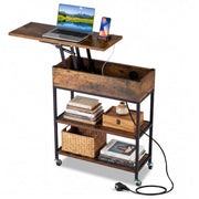 Table d'appoint Coast avec plateau rabattable - Station de recharge et espace de rangement dissimulé - Brun rustique et noir