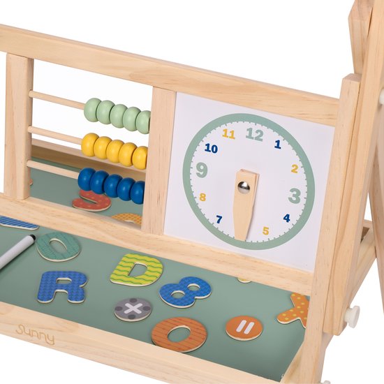 Sunny Nola Activités Chevalet – Petit chevalet en bois pour enfants - Chevalet de jeu avec tableau blanc et ardoise - Chevalet de peinture pour enfants – Tableau magnétique - Comprend un rouleau de papier, des aimants, des craies, des marqueurs et une gom