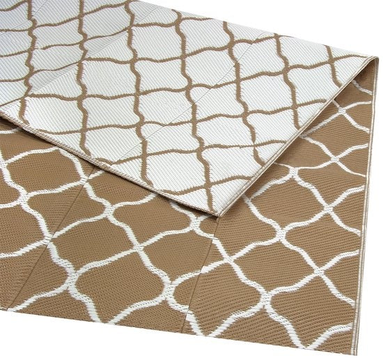 LifeGoods Tapis d'extérieur - 120x180CM - Tapis de jardin - Réversible - Sac de transport inclus - Avec motif - Beige/Blanc