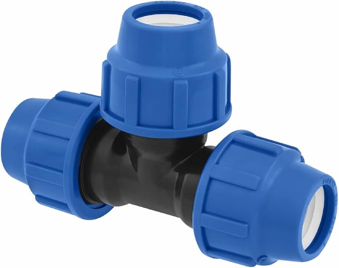 Raccord en T SmartProduct en PE - 20 x 20 x 20 mm - PN16 - Certifié DVGW pour l'eau potable - PP - Noir/Bleu