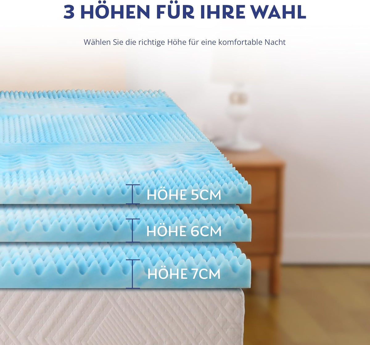 EGO HOME Surmatelas 180 x 200 cm - 5 cm d'épaisseur - Surmatelas en mousse à 7 zones - Certifié CertiPUR-EU