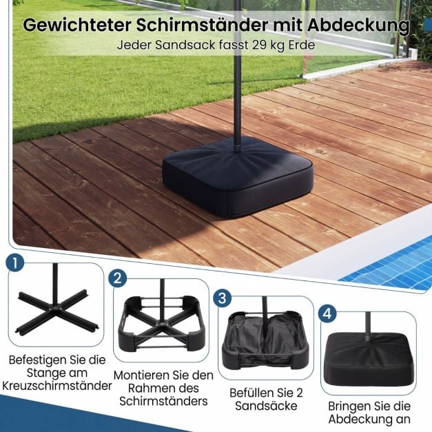 Parasol de jardin Coast avec éclairage LED solaire – Parasol inclinable avec manivelle et 8 baleines – Bleu