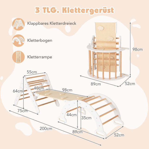 Coast Kletterset - Kletterdreieck 75x55x64 cm, Kletterbogen 89x52x44 cm, Rampe 98x40 cm - Buchenhout, White/Naturel