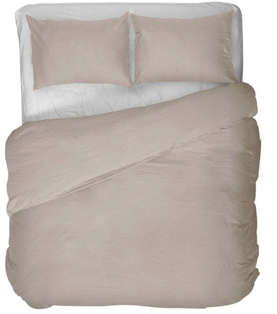 Housse de couette Kayori Saya en satin de coton - 140 x 200-220 + 1 taie d'oreiller - Lit simple - Coton biologique - Beige