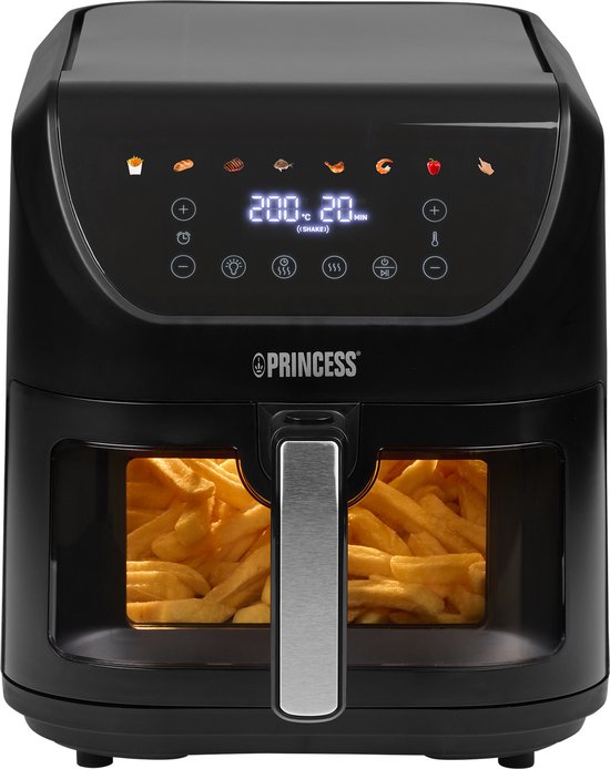 Friteuse à air chaud Princess 182257 SlimFry - Capacité de 8 L - Fenêtre de visualisation transparente - Écran tactile numérique - 8 programmes préréglés - Design compact - 2000 W