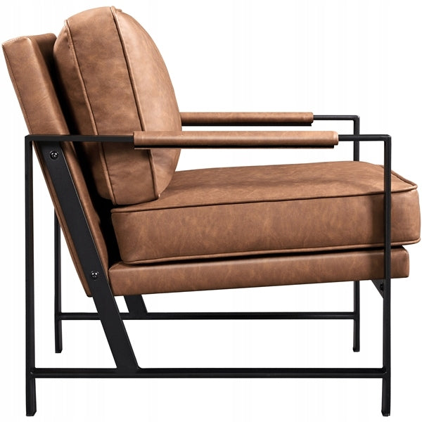 Fauteuil de salon rétro Yaheetech - Simili cuir avec structure métallique noire - Marron clair - 64 x 80 x 81 cm