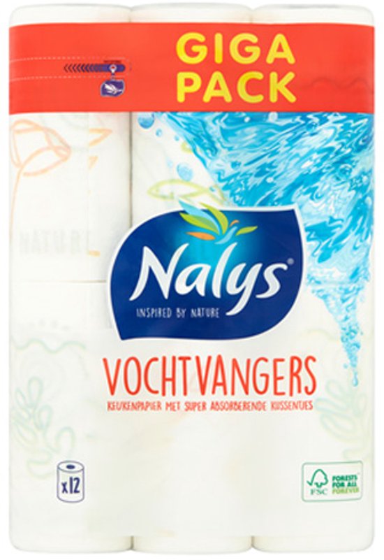 Nalys - Papier essuie-tout absorbant - 12 rouleaux