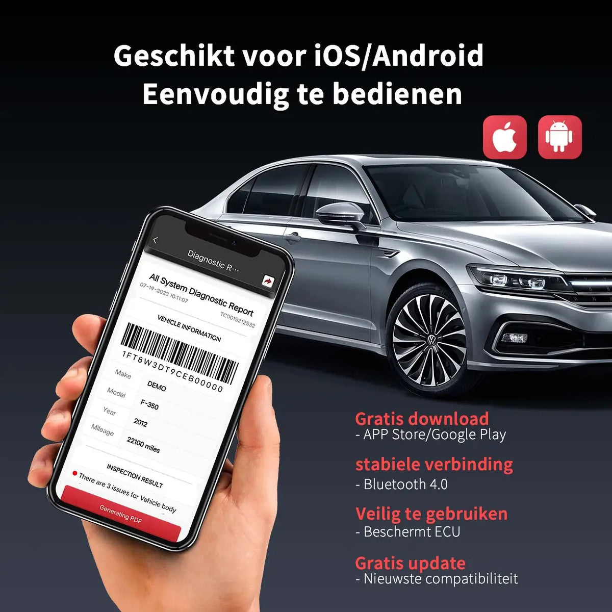 Scanner OBD2 MUCAR BT200 Pro avec Bluetooth, diagnostics complets du système gratuits à vie, 15 services de réinitialisation (1 an gratuit), fonctions OBD2 complètes, compatible avec plus de 128 marques de voitures, pour iOS et Android