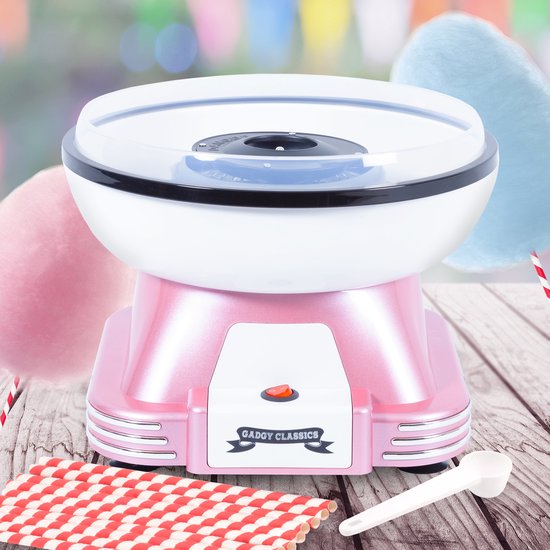 Machine à barbe à papa Gadgy Retro rose, avec 10 bâtonnets et une cuillère doseuse - Machines à barbe à papa - Bonbons - Fête d'enfants - Sucre pour barbe à papa - Cotton Candy