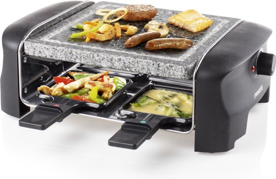 Ensemble Princess Gourmet 162810 - Raclette et grill en pierre « Party » – 4 personnes – 21 x 21 cm - Thermostat réglable - 600 W - Sans PFAS