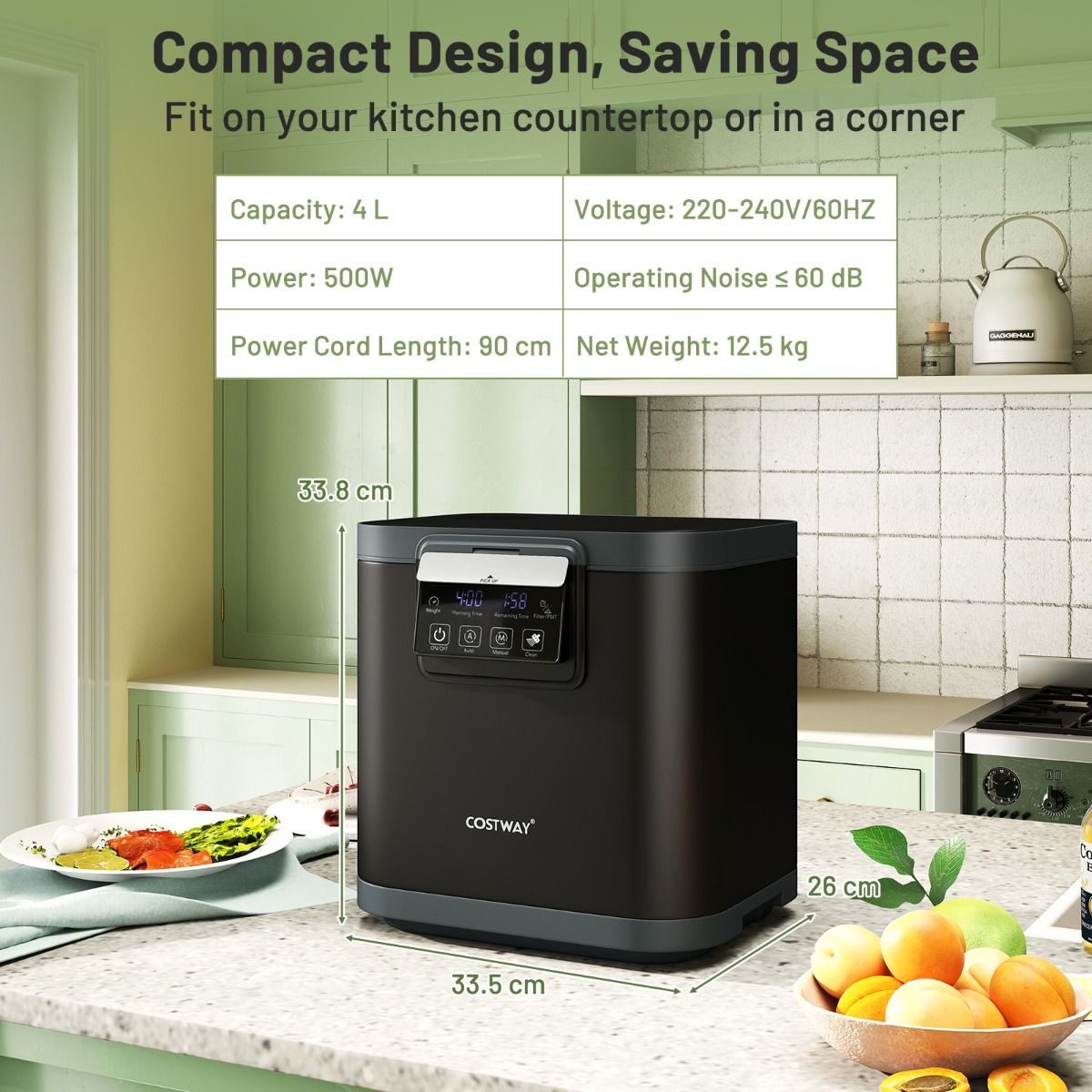 Composteur électrique Coast - Capacité de 4 litres - Autonettoyant - Noir