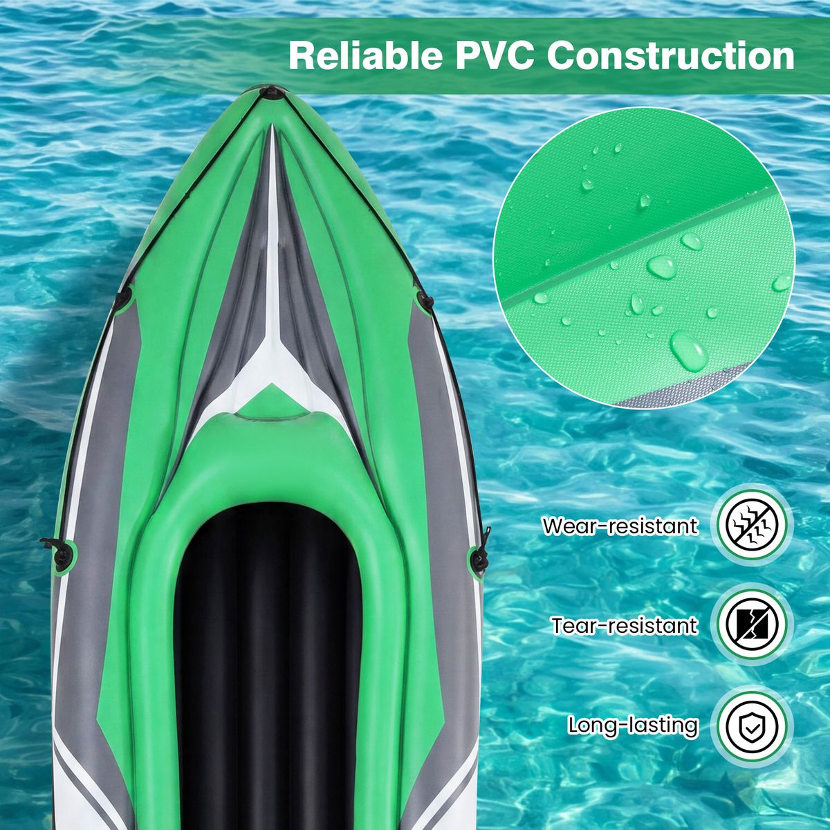 Kayak gonflable Coast pour 2 personnes - PVC renforcé - avec pagaies en aluminium et dossiers - vert/noir 350 x 78 x 47 cm
