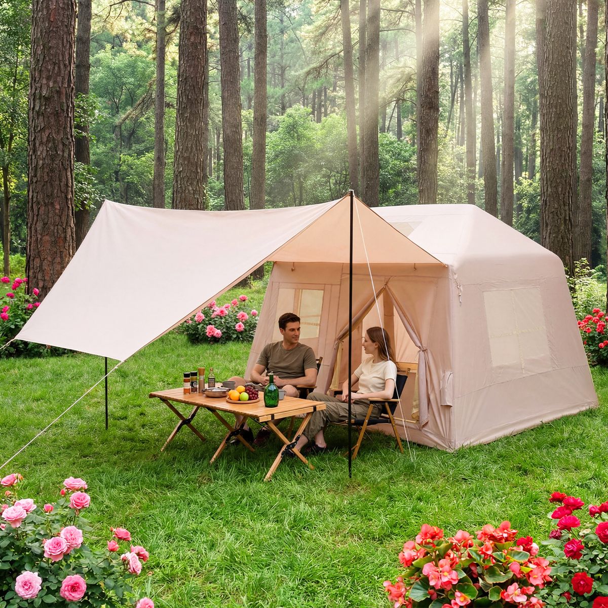Tente de camping gonflable Coast - pour 4 à 6 personnes - montage rapide - kaki 253 x 213 x 183 cm