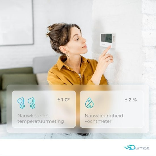 Qumax Digital Hygrometer - Thermomètre d'intérieur - Humidimètre avec batterie semestrielle - Blanc