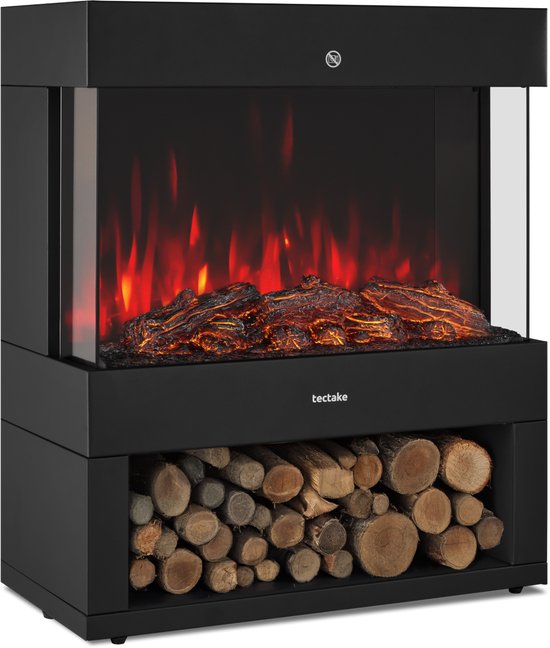 tectake® Electric Fireplace - Atmosphere Fireplace - 900W & 1800W - Freestanding - Stove - with Heating - Fireplaces - with Wood and Glow Effects - 3D Flames - Timer