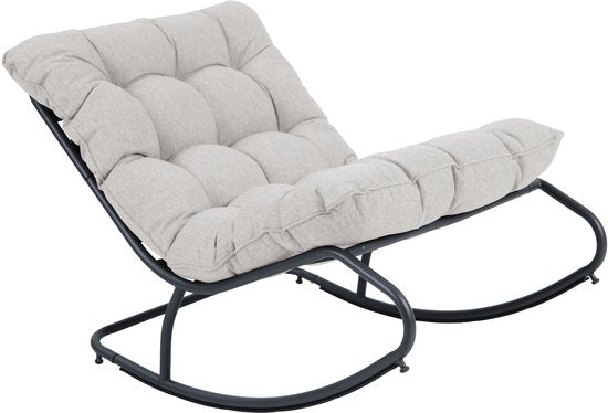Fauteuil à bascule AXI Ruby noir/beige – Fauteuil à bascule d'extérieur – avec coussins épais – Structure métallique – Fauteuil de jardin lounge avec fonction de balancement