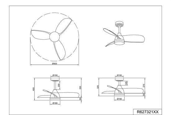 REALITY HELSINKI - Ventilateur - Noir mat - avec 1 x SMD 20 W - Télécommande - Variateur intégré - Couleur de lumière réglable en continu - Intensité réglable à l'aide d'un interrupteur - Non réglable à l'aide d'un variateur externe - Fonction mémoire - M