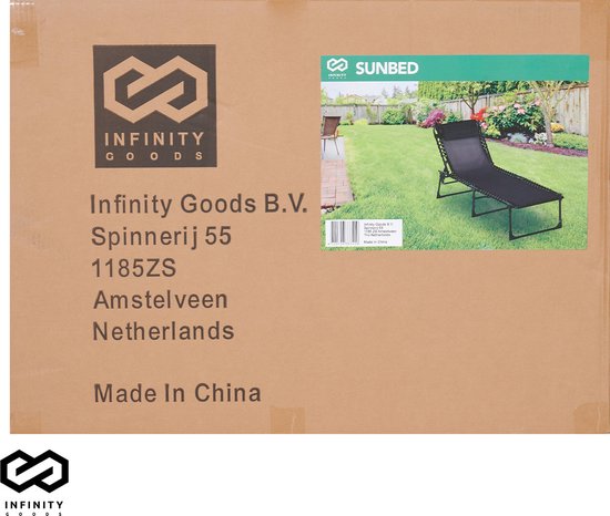 Chaise longue Infinity Goods  - Pliable et réglable - Max 120kg - 190 x 55 x 30 cm - Anthracite
