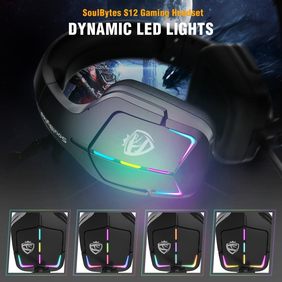 Casque gaming SoulBytes S12 RGB avec microphone stéréo - Multiplateforme -Noir