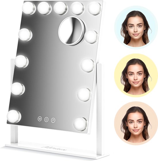Mirlux Make Up Hollywood Mirror with Lighting (44x30cm) - Vision - Ampoule LED dimmable - 13 lampes - Blanc