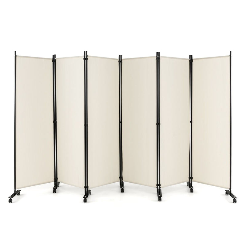 Paravent pliable Coast à 6 panneaux avec roulettes verrouillables - Blanc - 334,5 x 172 cm