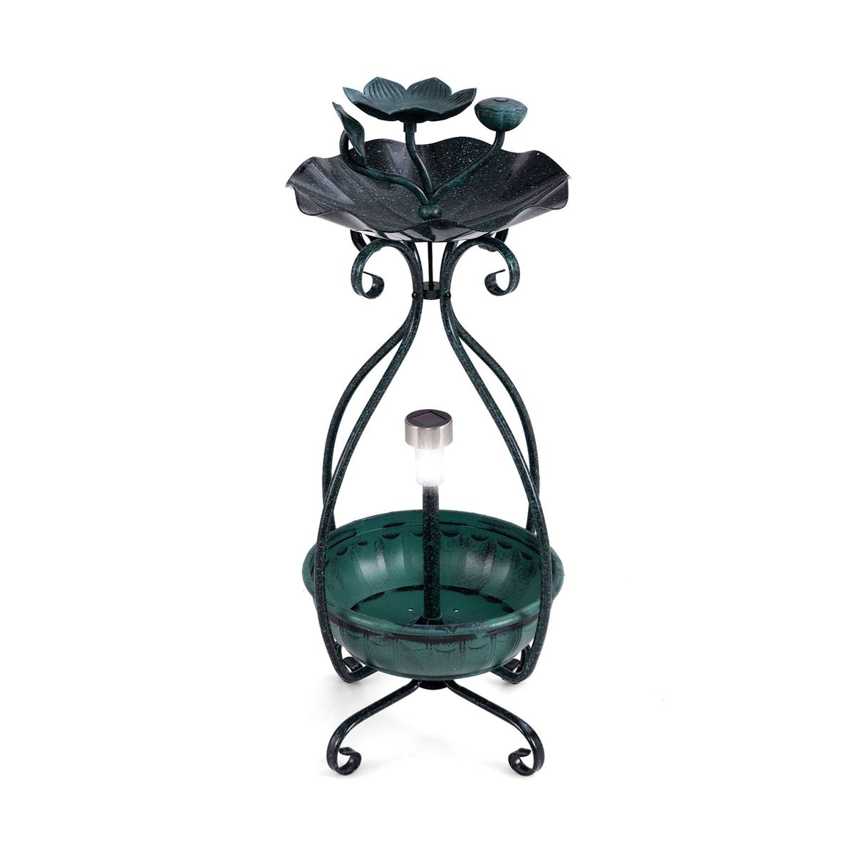 Bain d'oiseaux Coast avec panneau solaire - mangeoire automatique et pot de fleurs - lotus et feuilles décoratifs - vert