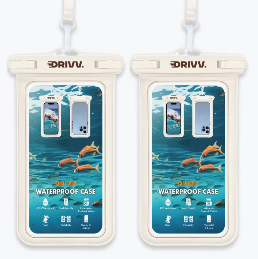 DRIVV - Lot de 2 étuis étanches pour téléphone - Beige - 20,5 x 12 x 1 cm - IP68, flottant