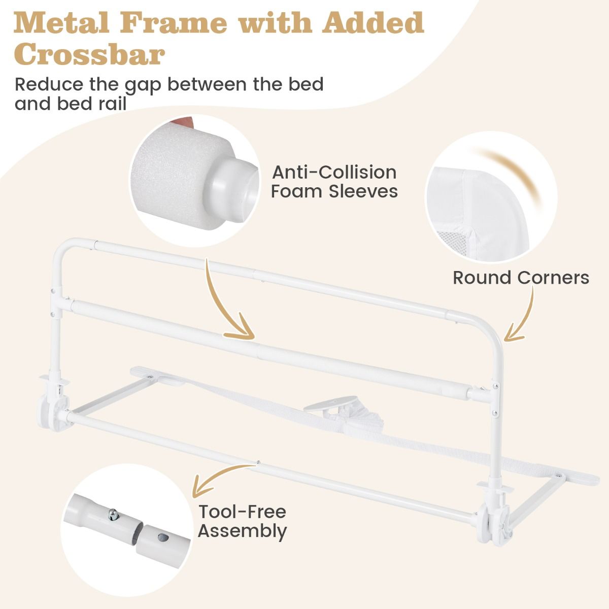 Barrière de lit Coast pour tout-petits - modèle pliable - housse amovible et lavable - blanc - 100 cm