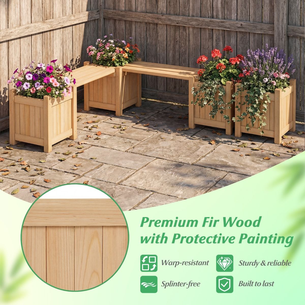 Banc de jardin trois-en-un Coast avec jardinières - banc avec espace de rangement - bois de sapin - couleur naturelle