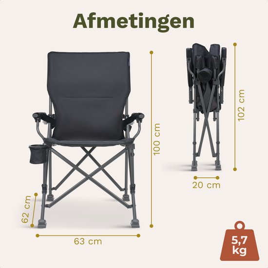 TRVLMORE Chaise de camping - Pliable - Capacité de charge de 120 kg - Sac de transport inclus - Chaise pliante - Chaise de pêche - Chaise de camping - Chaise pliante - Gris
