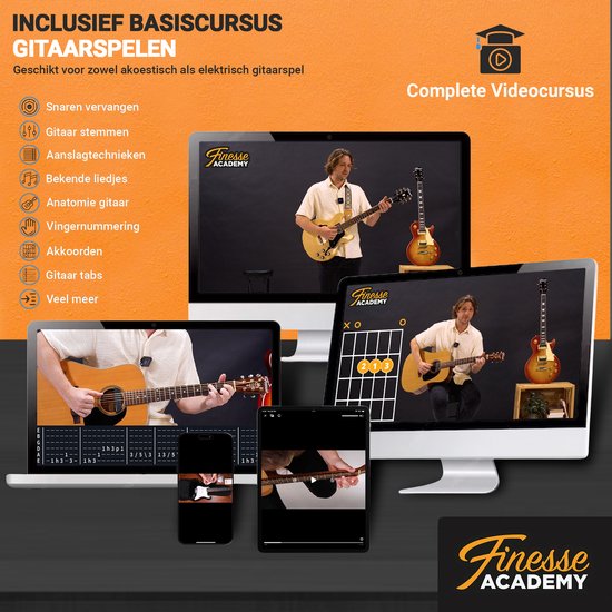Finesse Acoustic Guitar - avec cours vidéo - Guitare occidentale - Guitare enfant et adulte - Noir