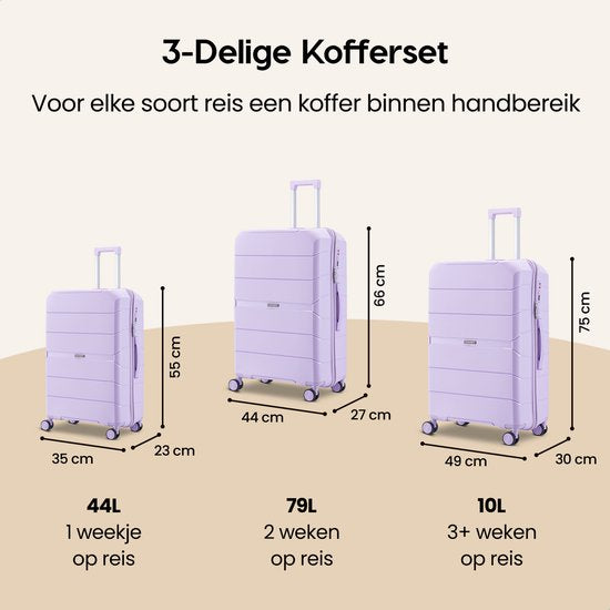 SKYCASES Urban Adventurer - Grande valise de voyage - Verrouillage par numéro - 49x30x75cm - 110L - Valise de voyage avec verrouillage de valise - Roues pivotantes - Violet