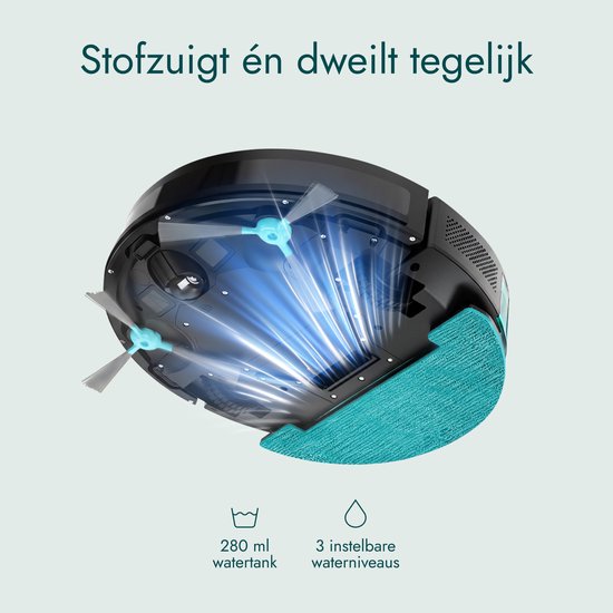 Aspirateur robot Bloomfold Sweep avec fonction de lavage – Aspirateur robot intelligent, 3 500 Pa, 130 min, application et Google Home – Ultra-fin (7,3 cm) – Adapté aux poils d'animaux