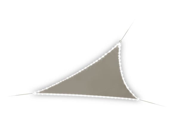 Perel Schaduwdoek met 107 leds, waterafstotend, 3.6 x 3.6 x 3.6 m, 160 g/m², IP44, zonne-energie, polyester, driehoek, taupe