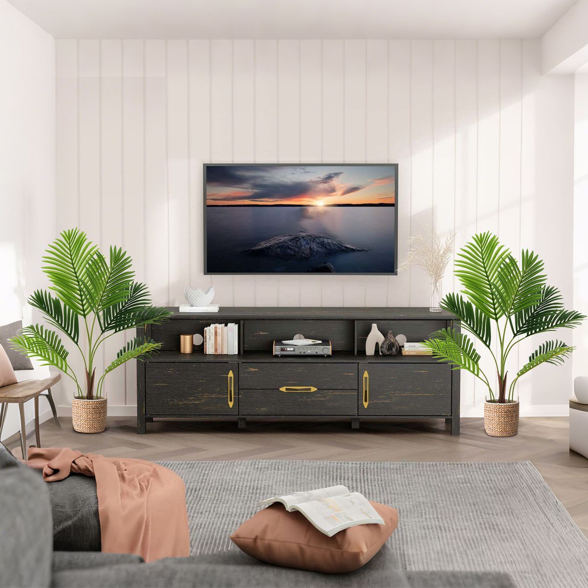 Ensemble de palmiers Areca artificiels Coast - 2 pièces - aspect réaliste - sans entretien - vert - 90 cm