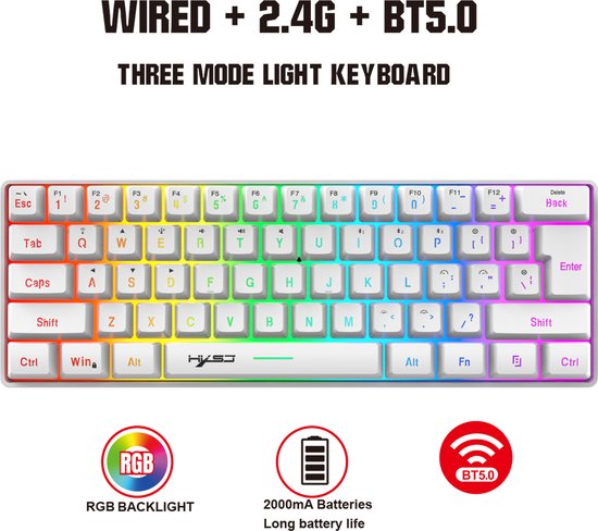 HXSJ L500 - Clavier gaming sans fil - RGB - Tri-mode - Claviers QWERTY - Blanc