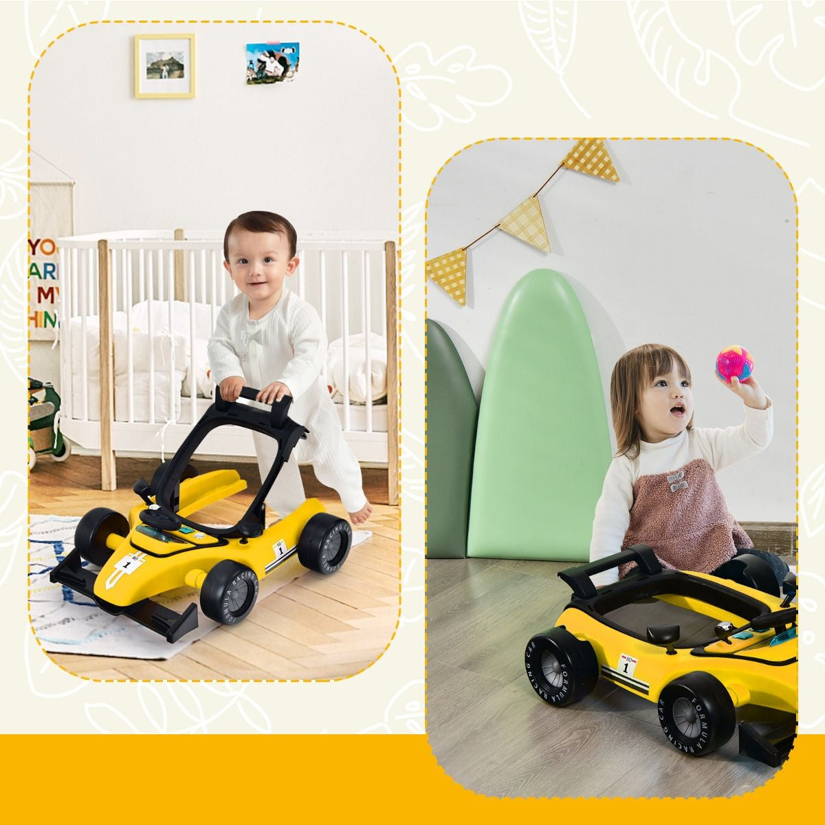 Poussette 4-en-1 avec hauteur et vitesse réglables Chariot pour bébé avec patins antidérapants Poussette pliable Noir/jaune/bleu/gris/blanc/rouge