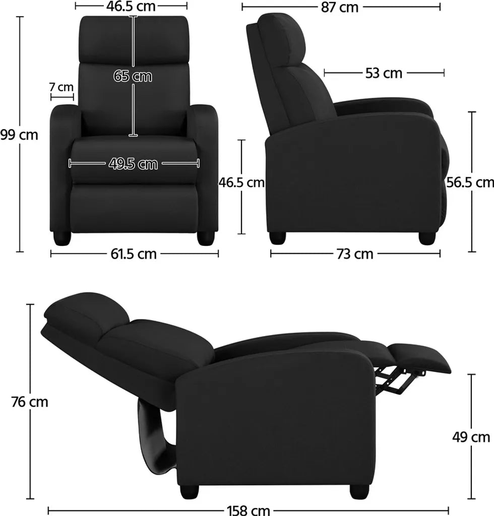 Fauteuil de détente Yaheetech – Noir – 87 x 61,5 x 99 cm – Fauteuil inclinable avec repose-pieds