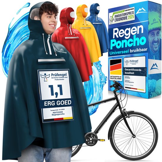 Nextcover Poncho de pluie pour femmes et hommes | Cape de pluie avec technologie AquaShield 2.0, coupe-vent et imperméable | Idéal pour le cyclisme, la randonnée et la pêche | Poncho de vélo pour adultes Unisexe | Poncho