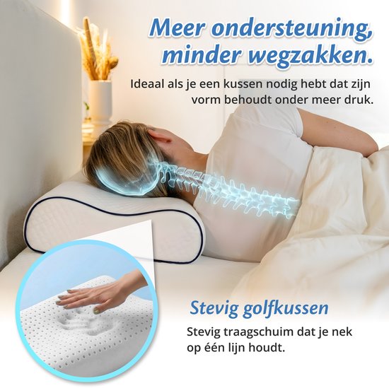 Oreiller orthopédique Ella Wave-Soft pour les personnes dormant sur le dos ou sur le côté - Oreiller ergonomique avec soutien cervical en mousse à mémoire de forme - Oreiller pour soulager les douleurs cervicales, 60 x 40 cm - Blanc