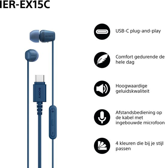Sony IER-EX15C – Écouteurs intra-auriculaires USB-C avec microphone - Bleu