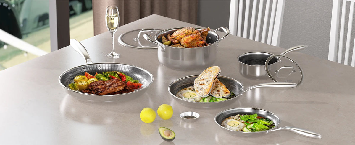 Batterie de cuisine Cooker King 7 pièces - Acier inoxydable - Tri-Ply, compatible avec l'induction et le four