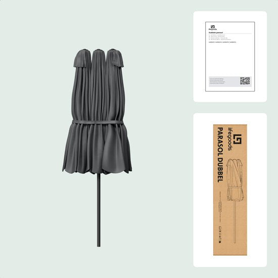 LifeGoods Parasol double - jardin - 160x300cm - jusqu'à 8 personnes - imperméable - UPF50+ - gris foncé