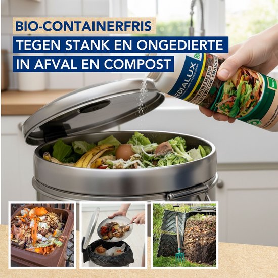 Edialux Bio-Containerfris : poudre à saupoudrer contre les odeurs et les asticots, pour bacs à déchets verts, conteneurs à déchets verts et bacs à compost ; absorbe l'humidité, aide à lutter contre la moisissure et la pourriture ; parfum de lavande ; 600